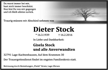 Anzeige  Dieter Stock  Lippische Landes-Zeitung