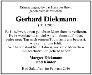 Anzeige  Gerhard Diekmann  Lippische Landes-Zeitung
