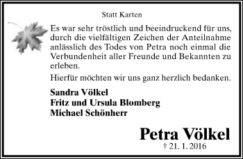 Anzeige  Petra Völkel  Lippische Landes-Zeitung