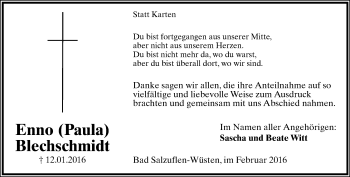 Anzeige  Enno Blechschmidt  Lippische Landes-Zeitung