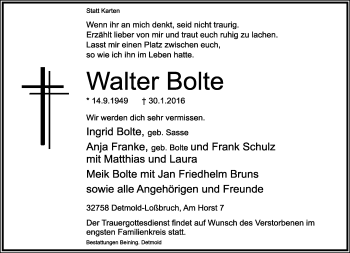 Anzeige  Walter Bolte  Lippische Landes-Zeitung