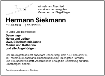 Anzeige  Hermann Siekmann  Lippische Landes-Zeitung