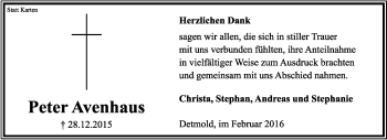 Anzeige  Peter Avenhaus  Lippische Landes-Zeitung