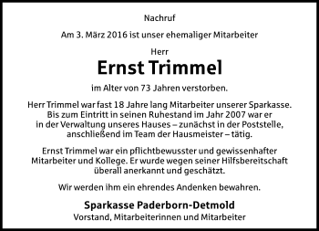 Anzeige  Ernst Trimmel  Lippische Landes-Zeitung