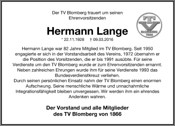 Anzeige  Hermann Lange  Lippische Landes-Zeitung