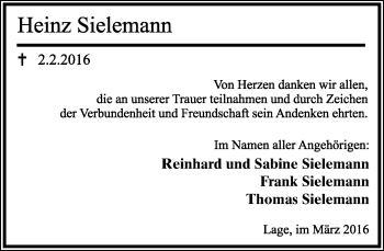 Anzeige  Heinz Sielemann  Lippische Landes-Zeitung