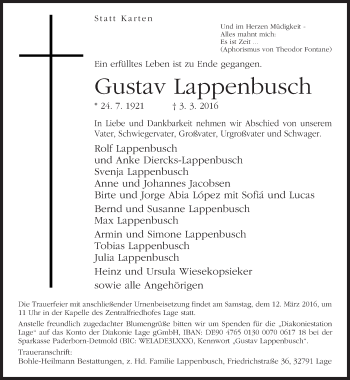 Anzeige  Gustav Lappenbusch  Lippische Landes-Zeitung