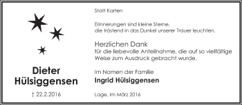 Anzeige  Dieter Hülsiggensen  Lippische Landes-Zeitung