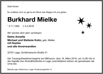 Anzeige  Burkhard Mielke  Lippische Landes-Zeitung