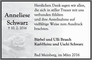Anzeige  Anneliese Schwarz  Lippische Landes-Zeitung
