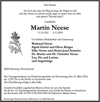 Anzeige  Martin Neese  Lippische Landes-Zeitung