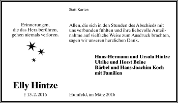 Anzeige  Elly Hintze  Lippische Landes-Zeitung
