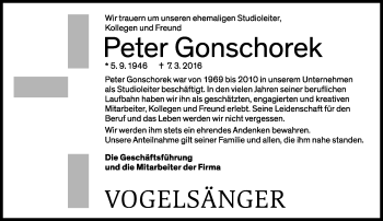 Anzeige  Peter Gonschorek  Lippische Landes-Zeitung