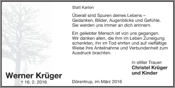 Anzeige  Werner Krügerund  Lippische Landes-Zeitung