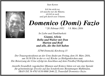 Anzeige  Demenico Fazio  Lippische Landes-Zeitung
