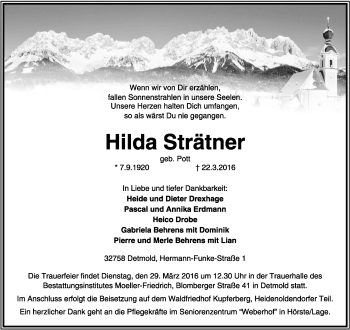 Anzeige  Hilda Strätner  Lippische Landes-Zeitung