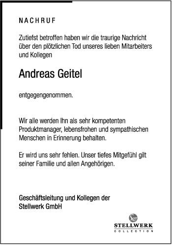 Anzeige  Andreas Geitel  Lippische Landes-Zeitung