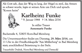 Anzeige  Karlheinz Funke  Lippische Landes-Zeitung