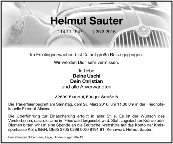 Anzeige  Helmut Sauter  Lippische Landes-Zeitung