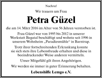 Anzeige  Petra Güzel  Lippische Landes-Zeitung