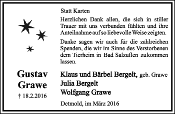 Anzeige  Gustav Grawe  Lippische Landes-Zeitung