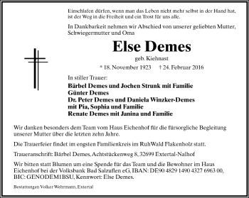Anzeige  Else Demes  Lippische Landes-Zeitung