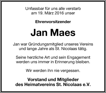 Anzeige  Jan Maes  Lippische Landes-Zeitung