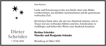 Anzeige  Dieter Schröder  Lippische Landes-Zeitung