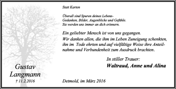 Anzeige  Gustav Langmann  Lippische Landes-Zeitung