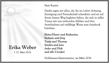 Anzeige  Erika Weber  Lippische Landes-Zeitung