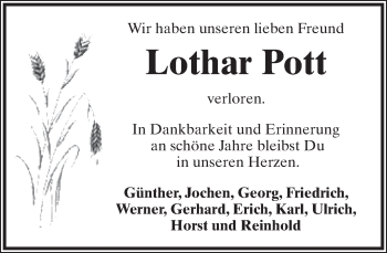 Anzeige  Lothar Pott  Lippische Landes-Zeitung