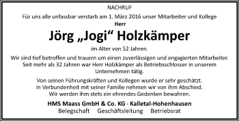 Anzeige  Jörg Holzkämper  Lippische Landes-Zeitung