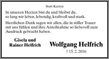 Anzeige  Wolfgang Helfrich  Lippische Landes-Zeitung