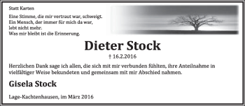Anzeige  Dieter Stock  Lippische Landes-Zeitung