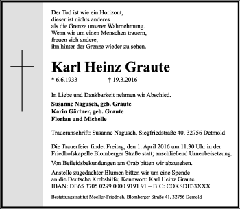 Anzeige  Karl Heinz Graute  Lippische Landes-Zeitung