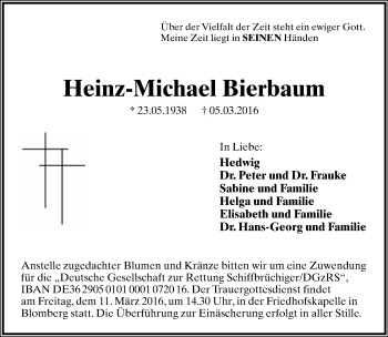 Anzeige  Heinz-Michael Bierbaum  Lippische Landes-Zeitung
