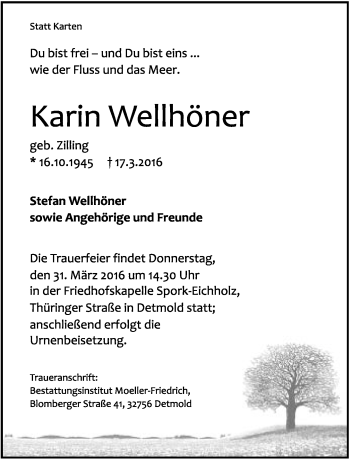Anzeige  Karin Wellhöner  Lippische Landes-Zeitung