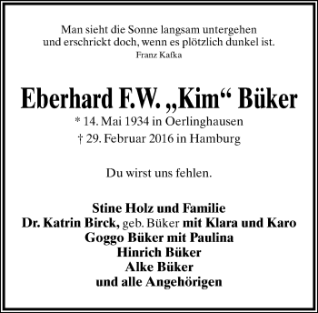 Anzeige  Eberhard Büker  Lippische Landes-Zeitung
