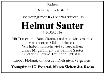 Anzeige  Helmut Sauter  Lippische Landes-Zeitung