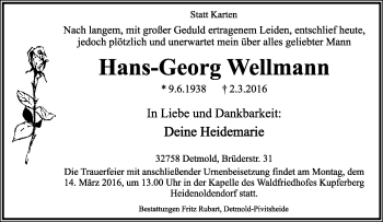 Anzeige  Hans-Georg Wellmann  Lippische Landes-Zeitung
