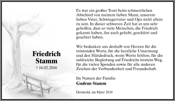 Anzeige  Friedrich Stamm  Lippische Landes-Zeitung