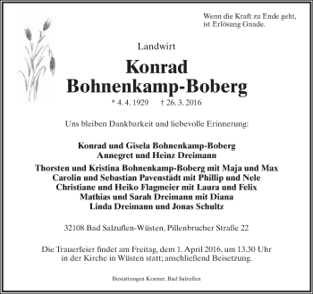 Anzeige  Konrad Bohnenkamp-Boberg  Lippische Landes-Zeitung