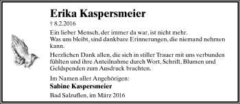Anzeige  Erika Kaspersmeier  Lippische Landes-Zeitung