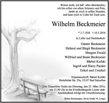 Anzeige  Wilhelm Beckmeier  Lippische Landes-Zeitung