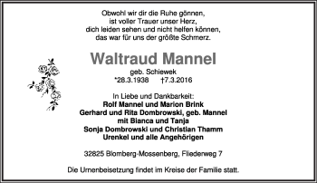 Anzeige  Waltraud Mannel  Lippische Landes-Zeitung