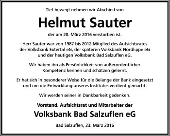Anzeige  Helmut Sauter  Lippische Landes-Zeitung