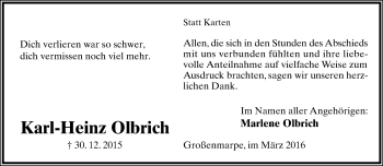 Anzeige  Karl-Heinz Olbrich  Lippische Landes-Zeitung