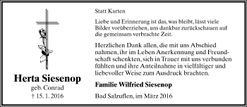Anzeige  Herta Siesenop  Lippische Landes-Zeitung