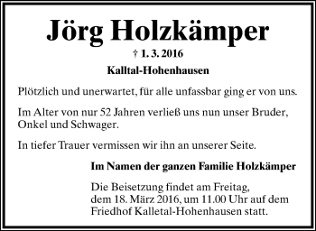 Anzeige  Jörg Holzkämper  Lippische Landes-Zeitung