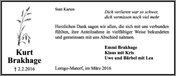 Anzeige  Kurt Brakhage  Lippische Landes-Zeitung